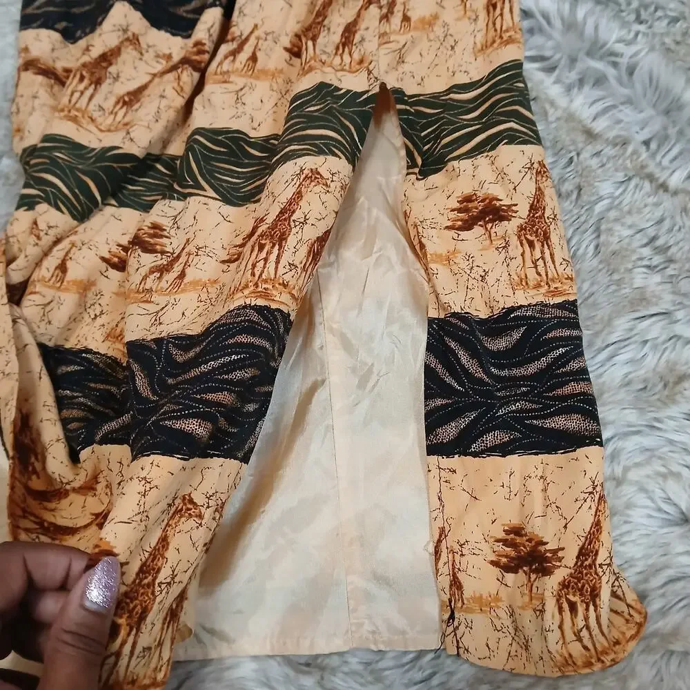 Vintage Intriguing Threads Safari Animal Midi Skirt Giraffe Zebra Lined Size‎ 12